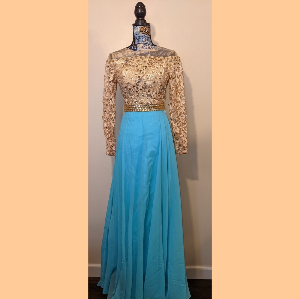 Gorgeous Floral Embroidered Sheer Lace Evening Gown